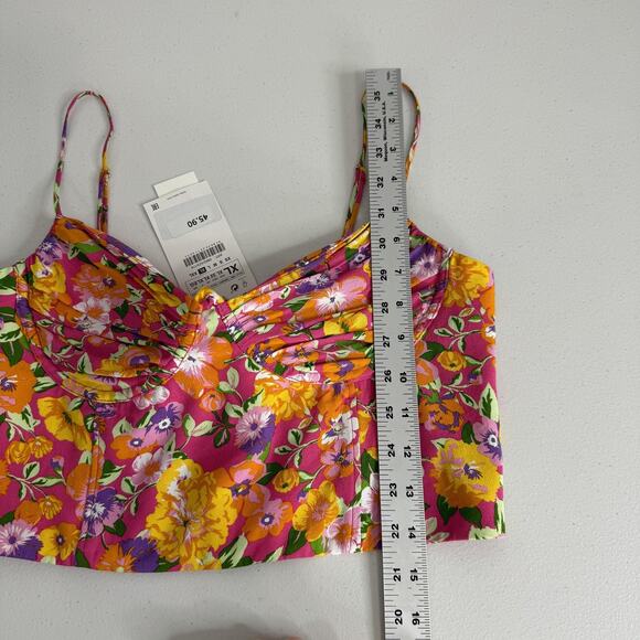 Zara Floral Crop Top Womens XL Pink Satin Underwire Bustier Cami Country Cottage - Picture 11 of 14